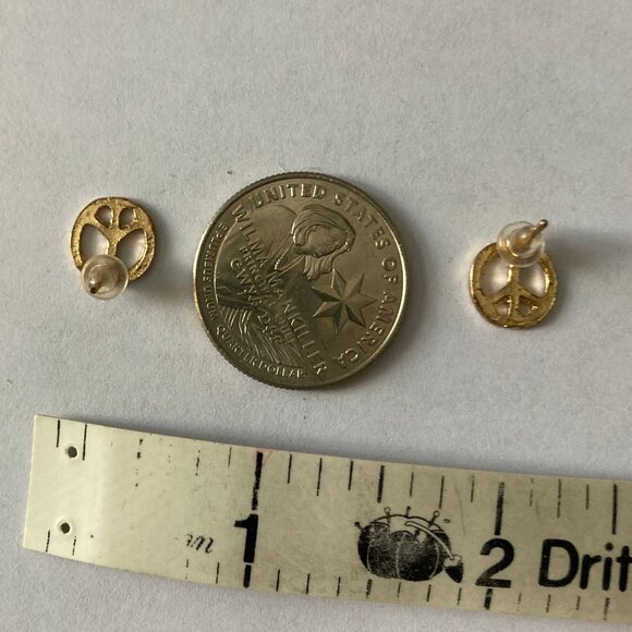 NWT Gold Peace Sign Stud Earrings, Costume Jewelry - Picture 2 of 5